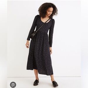 NWT Madewell Alicia Long-Sleeve Scoop Neck Midi Dress in Night Stars